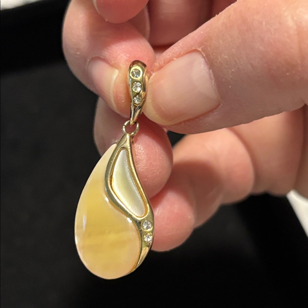 Gold Color Abalone Teardrop Pendant